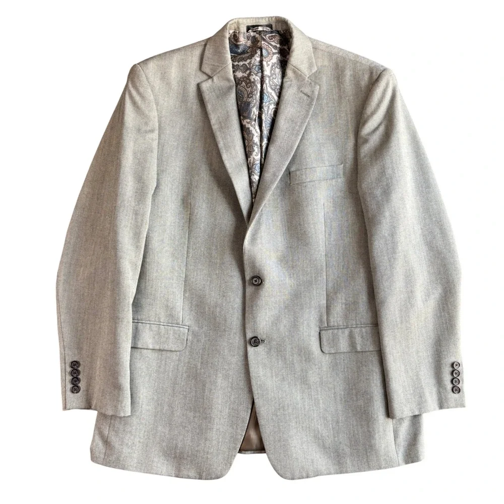 Lauren‎ Ralph Lauren Mens 46L Light Gray Two Button Blazer Macy's Paisley Lining